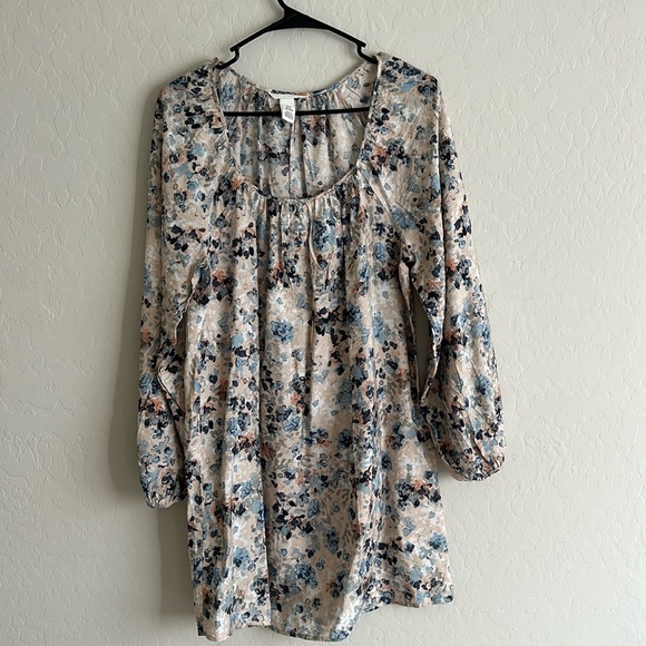 H&M Boho Vibes Long Sleeve Mini Floral Dress XS - Picture 3 of 4